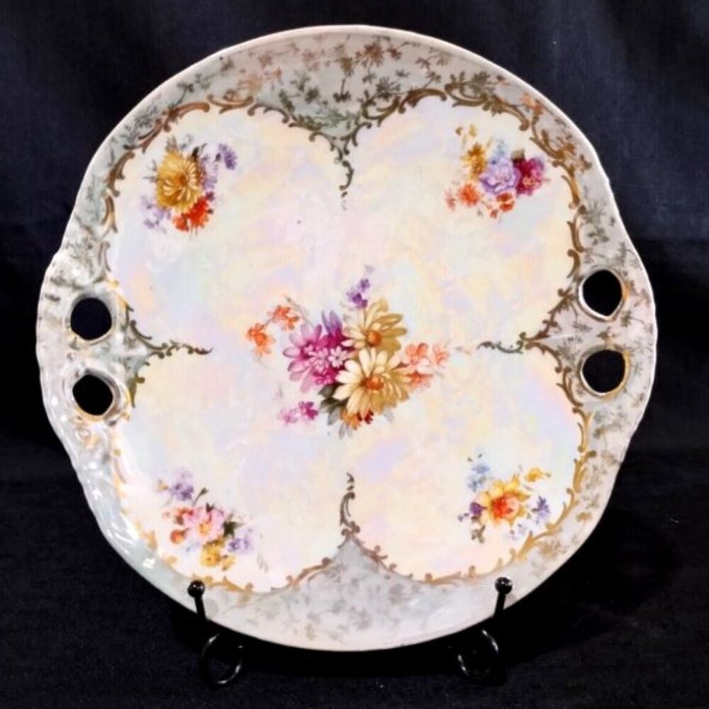 Antique Victoria Carlsbad Austria Floral Porcelain Serving Plate Iridescent